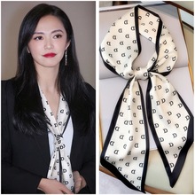 韩版小长条波点丝巾女气质百搭高级感围巾飘带发带领巾批发优雅