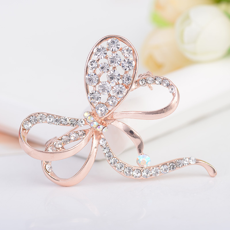 Rhinestone Bow Brooch Pin, Elegant Alloy Scarf Clip For Women_voghion.com