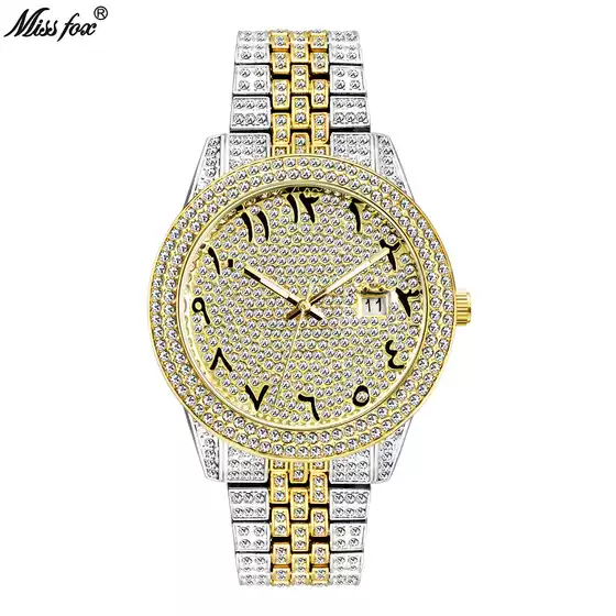MISFOX New Watch Foreign Trade Gold High-end Full Diamond Arabic Gypsophila Waterproof Quartz Men's Watch