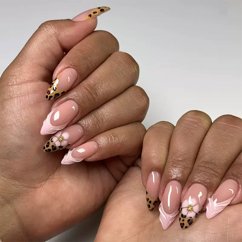 ins风穿戴甲纯手作3D立体感豹纹美甲甲片24片成品穿戴甲批发nails