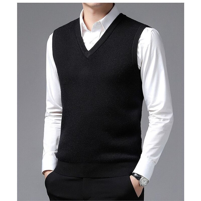 2024 조끼 조끼 노인 조끼 중년 칼라 스웨터 아빠 스웨터 민소매 가디건