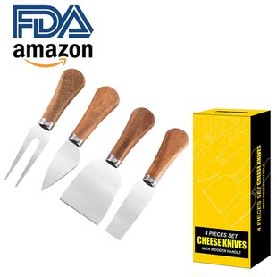 Kitchen gadget 4-piece stainless steel cheese cheese knife butter knife butter knife Acacia wooden handle cheese knife