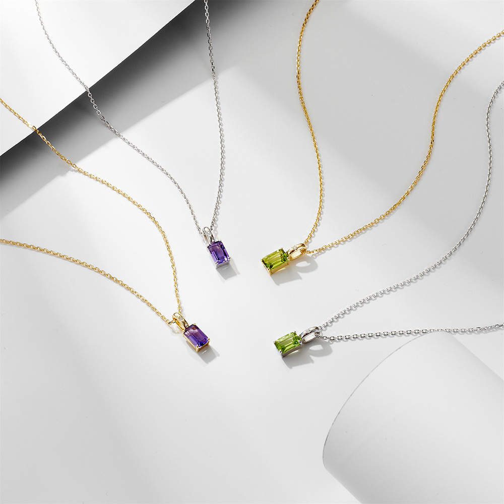 925 sterling silver Chain Material box chain Chain Type 925 Sterling Silver Crystal Inlay Rectangle Pendant Necklace