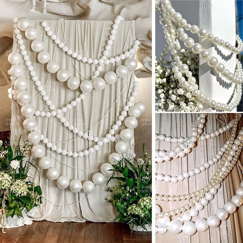 Huge Pearl String Wedding Ornaments Hanging Decoration Check-In Point Shop Display Photo Props Background Wall Window