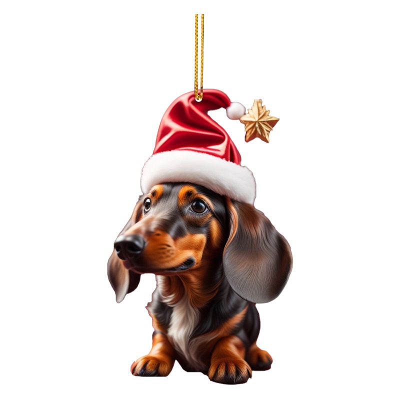Nuevos productos transfronterizos Navidad interesante salchicha perro decoración de automóvil colgante acrílico colgante interior de automóvil plano