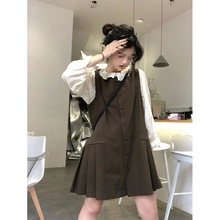 法式复古花边衬衫上衣背带连衣裙套装女学院风两件套秋季新款