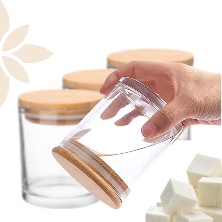 Tazas de cera de bananas al por mayor botellas vacías vasos de vidrio candlestick contenedor transparente con tapa interior romántico candlestick taza
