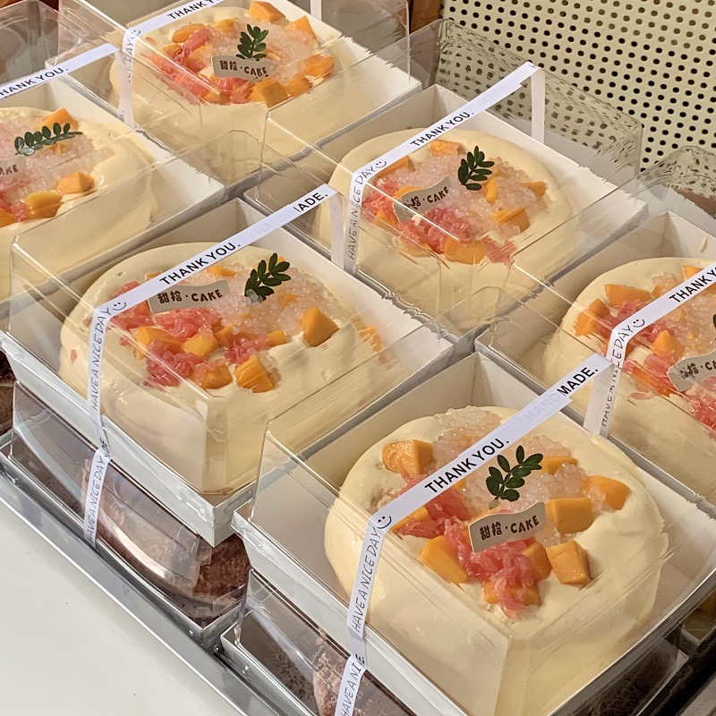 大5寸杨枝甘露蛋糕包装盒方形带盖五寸爆浆甜品慕斯千层蛋糕盒子