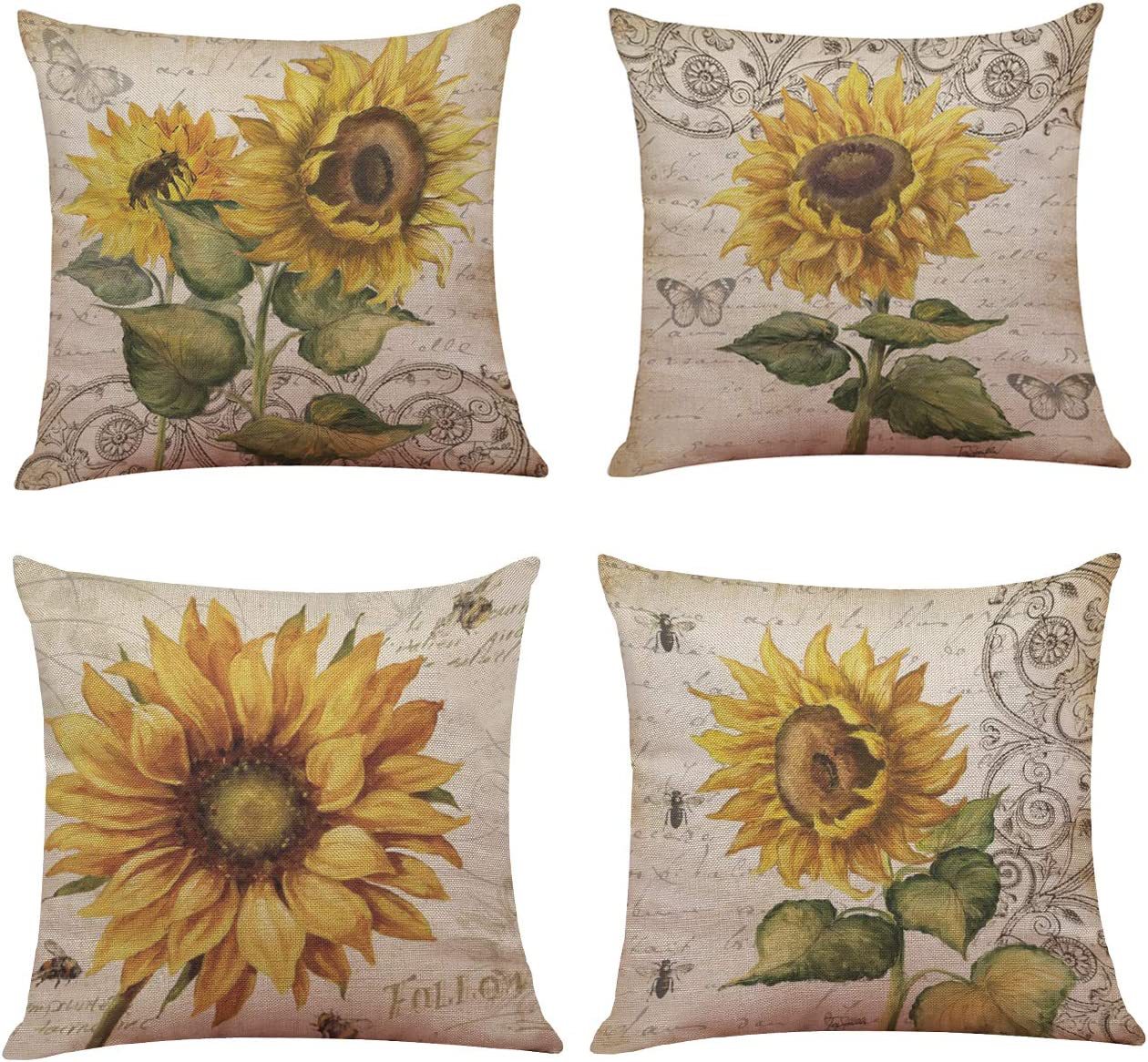 New cross-border sunflower Pillow summer sunflower sofa pillow linen decorative cushion cover pillow cover wholesale