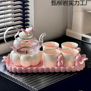 High-Quality Glass Flower Teapot Set with Flowers and Fruits, Candle-Heated Afternoon Tea Teapot, Flower Tea Cup, Heat-Resistant