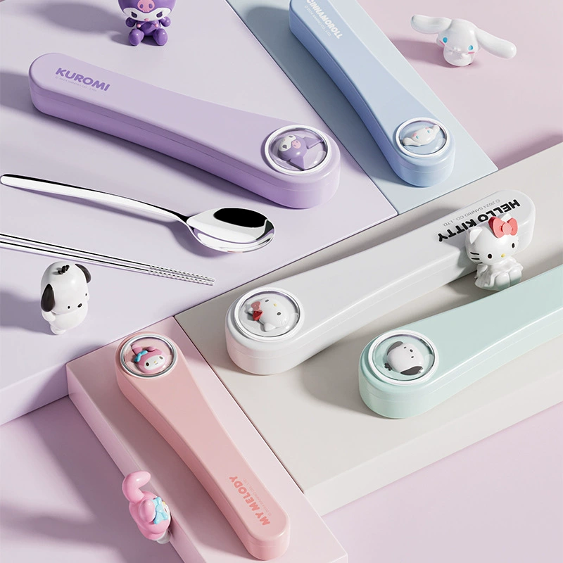 Sanrio, handheld genuine set stainless steel for students, tableware