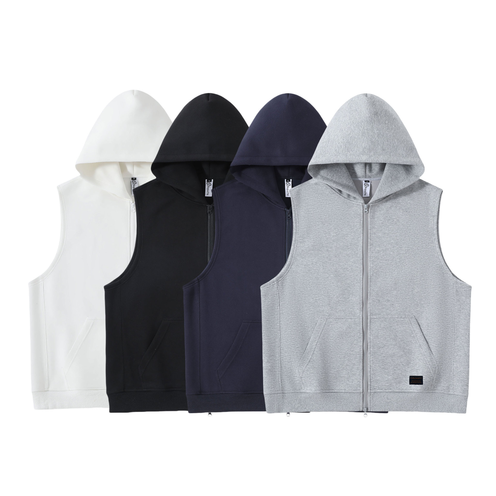 RUIIENRS x Ropucha 2024 autumn solid color 420g hooded casual vest men's label vest FB888