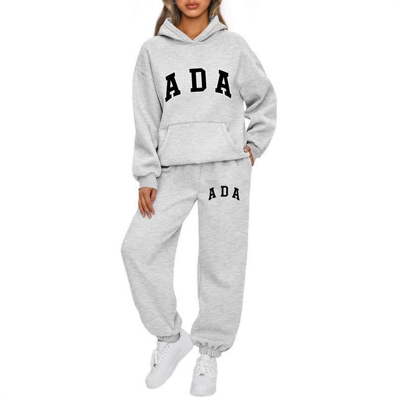European and American Cross-Border Amazon Hot-Selling Casual Versatile Letter-Print Loose Hooded Ada Sweatshirt Set with Fleece for Women, 2-Piece Set European and American Cross-Border Amazon Hot-Selling Casual Versatile Letter-Print Loose Hooded Ada Sweatshirt Set with Fleece for Women, 2-Piece Set