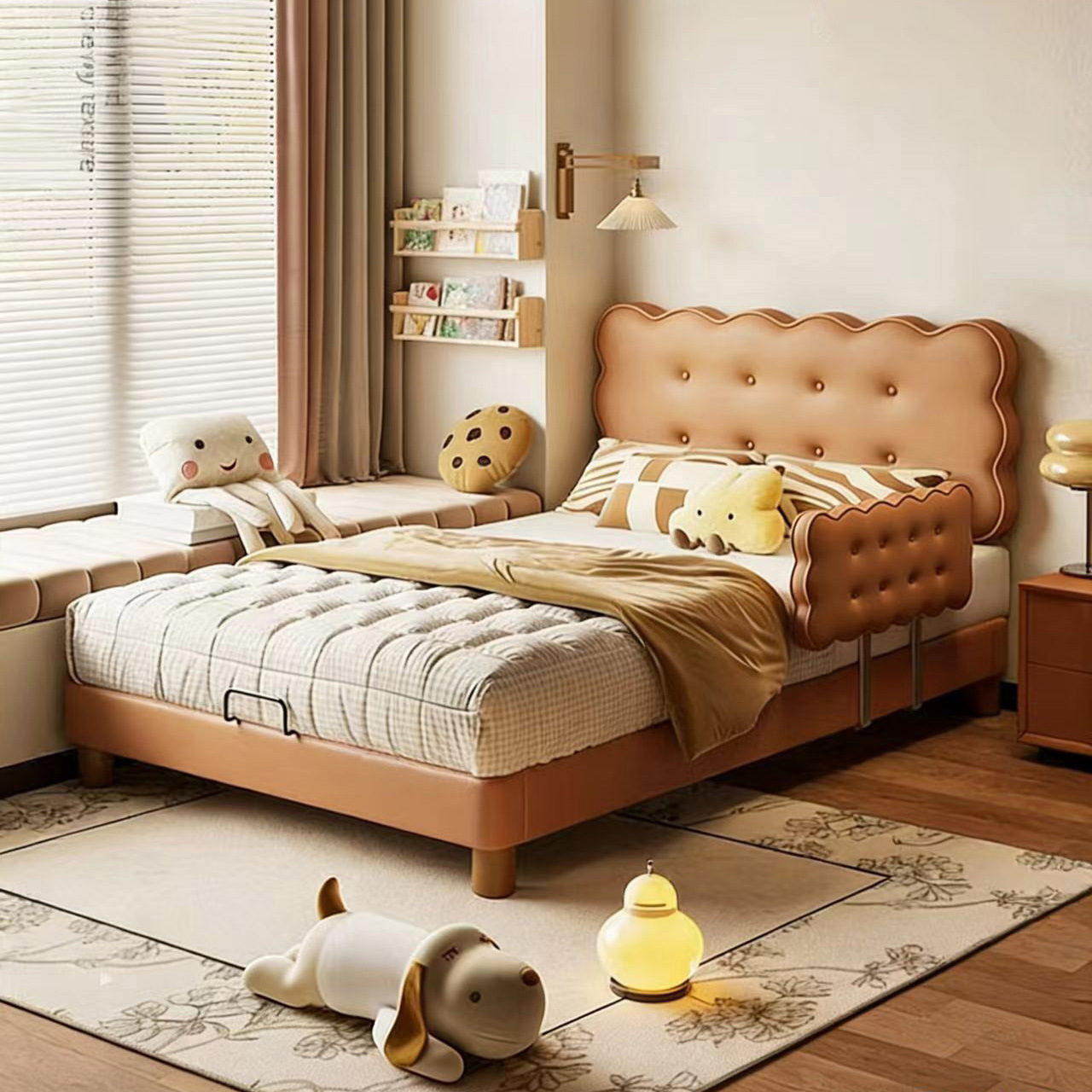 饼干床男孩床卧室现代简约抽屉储物小户型儿童房单人床公主真皮床