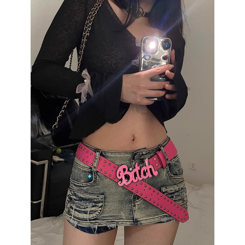 Nuova cintura Y2k Millennium Spicy Girl stile europeo e americano lettera rosa cintura donna nuova cintura subcultura versatile_voghion.com