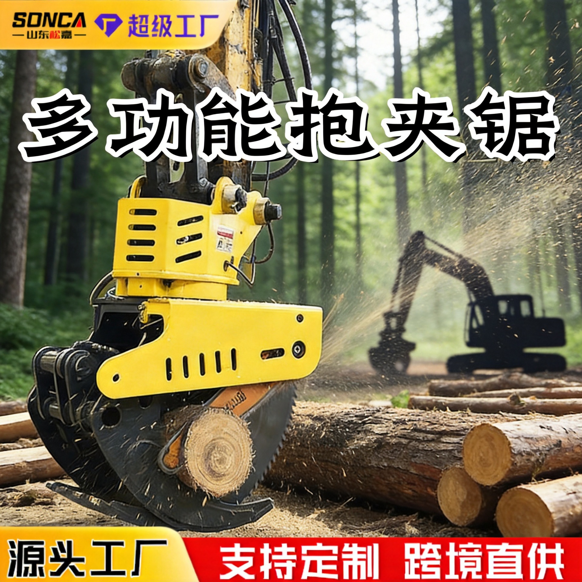 Máquina de corte automática de madera de 360 grados de rotación de la excavadora 60 máquina de corte y agarración de madera integrada
