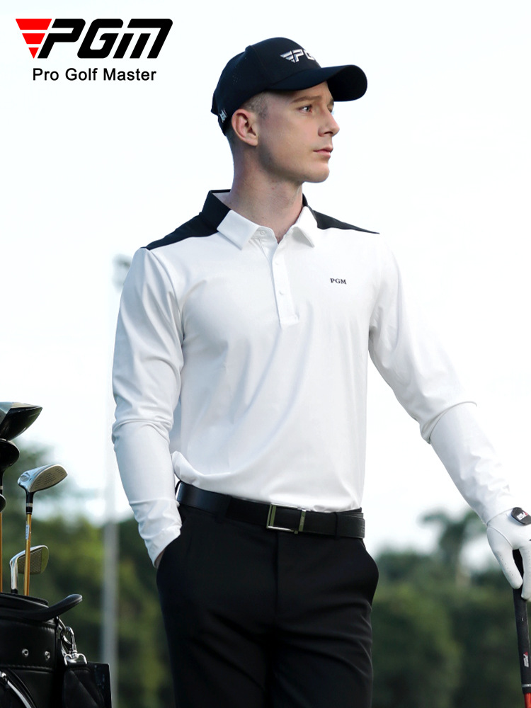 Áo polo golf nam dài tay phối màu cổ bẻ — KUZ166-Quần Đen, YF651-Áo màu trắng, YF651-Áo màu đen, KUZ166-Quần kaki
