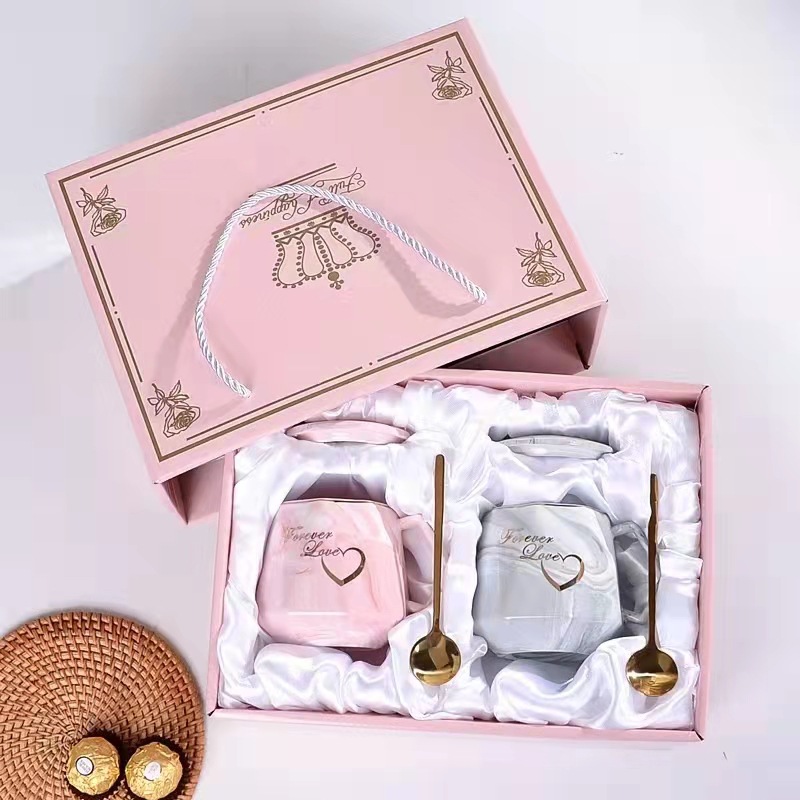 Cup souvenir gift diamond ceramic mug marble water cup with lid and spoon supports LOGO printing