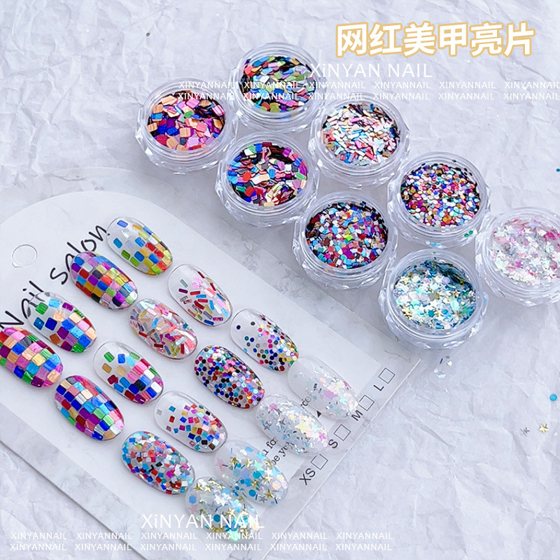 美甲网红爆闪韩国大亮片闪粉混合变色幻彩镭射指甲贴饰品闪粉亮片