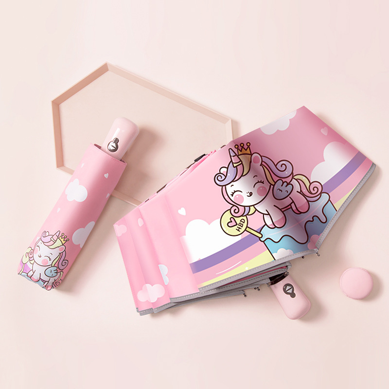 Fully Automatic Kidsren's Umbrella Foldableing Shrinkable Boys and Girls School Umbrella Girls Primary School Students Sunny or Rainy Days