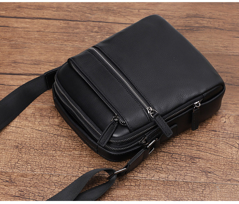 Túi đeo chéo nam da bò thật 20×8×24 cm kiểu mới đơn giản — Màu đen chi tiết 4
