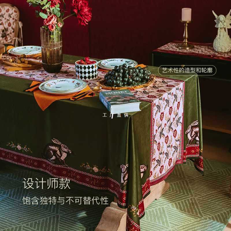 批发小镇桌布绿色|轻奢复古美式|氛围感餐桌布防水欧式装饰台布