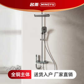新品冷热款淋浴花洒氛围灯套装全铜浴室数显枪灰色花按键四档花洒