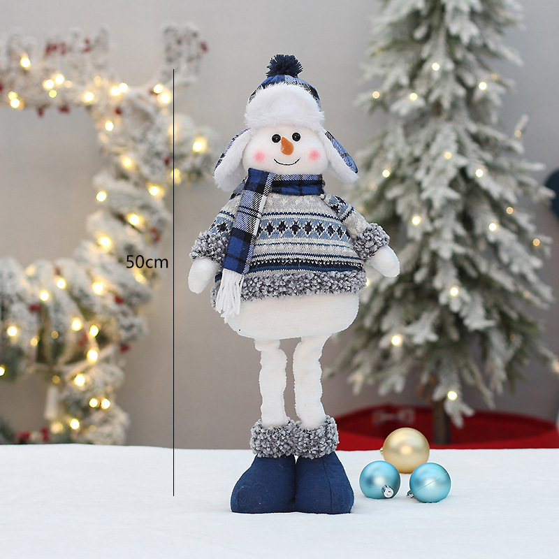 Transfronteriza nueva Navidad Azul muñeco de nieve retráctil muñeca Lei Feng sombrero de tela muñeco de nieve muñeca decoración de la ventana adornos