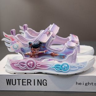 Nezha Magic Children's Shoes Girls Sandals 2025 Summer New Soft Sole Medium and Large Children's Sports Children's Beach Sandals Trendy