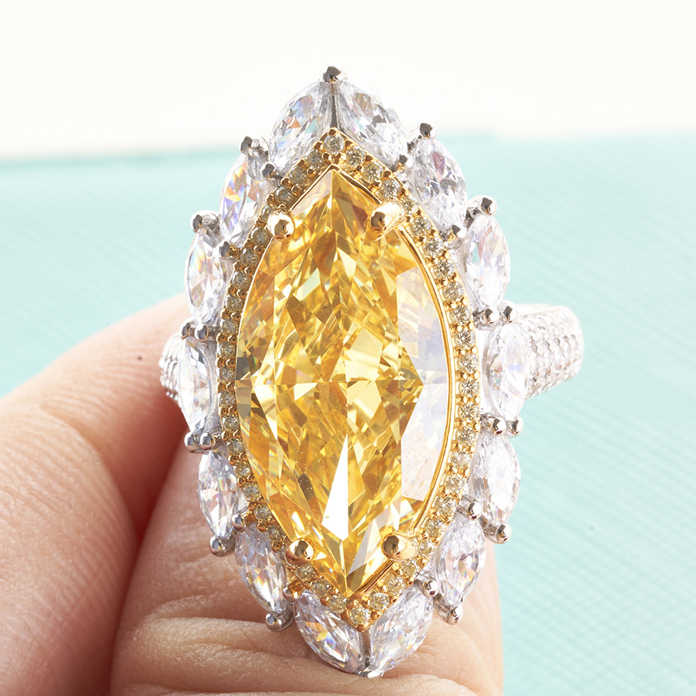 4x8mm caballo ojo corte anillo amarillo de las mujeres anillo de diamantes de las mujeres plata esterlina grueso galvanizado anillo de las mujeres de alta calidad