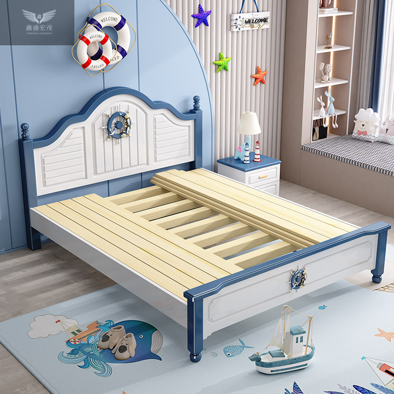 Cama de niños de madera sólida 1.2m de ancho Cama de estudiantes Cama de niños Cama individual Cama de niños Habitación de niños Mediterráneo image 5
