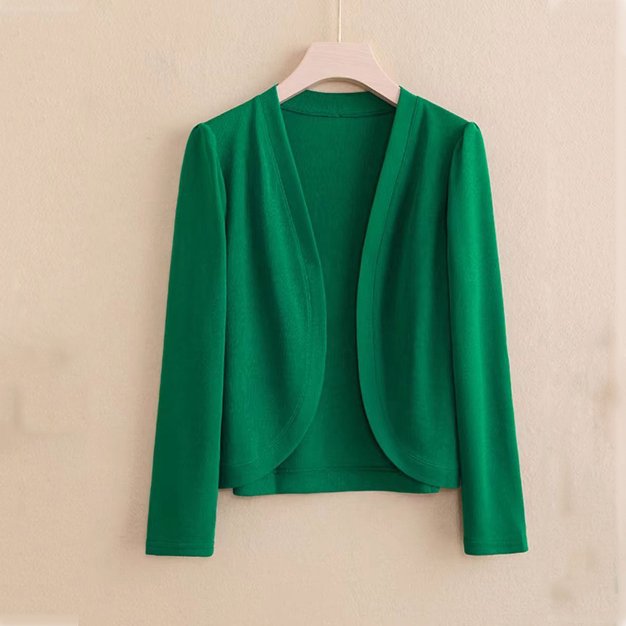 新款纯色长袖开衫女春秋薄款短外套百搭针织披肩气质通勤空调衫