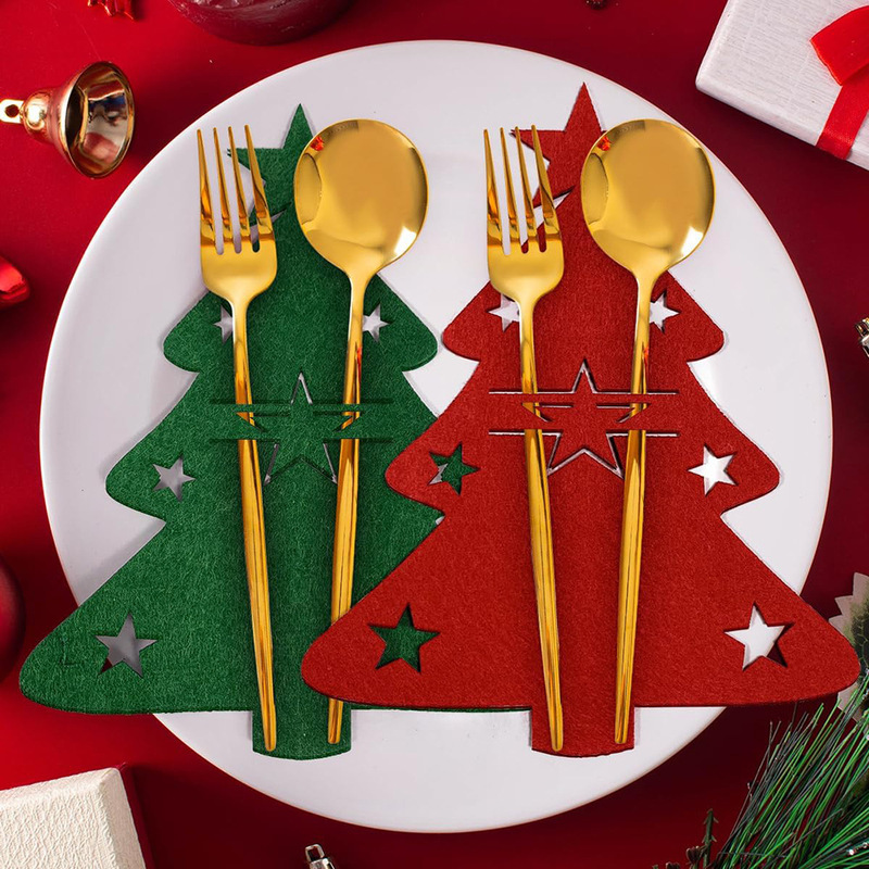 クロスボーダークリスマスツリー食器棚フェルトフォークスプーン袋クリスマステーブル装飾食器袋クリスマス装飾|undefined