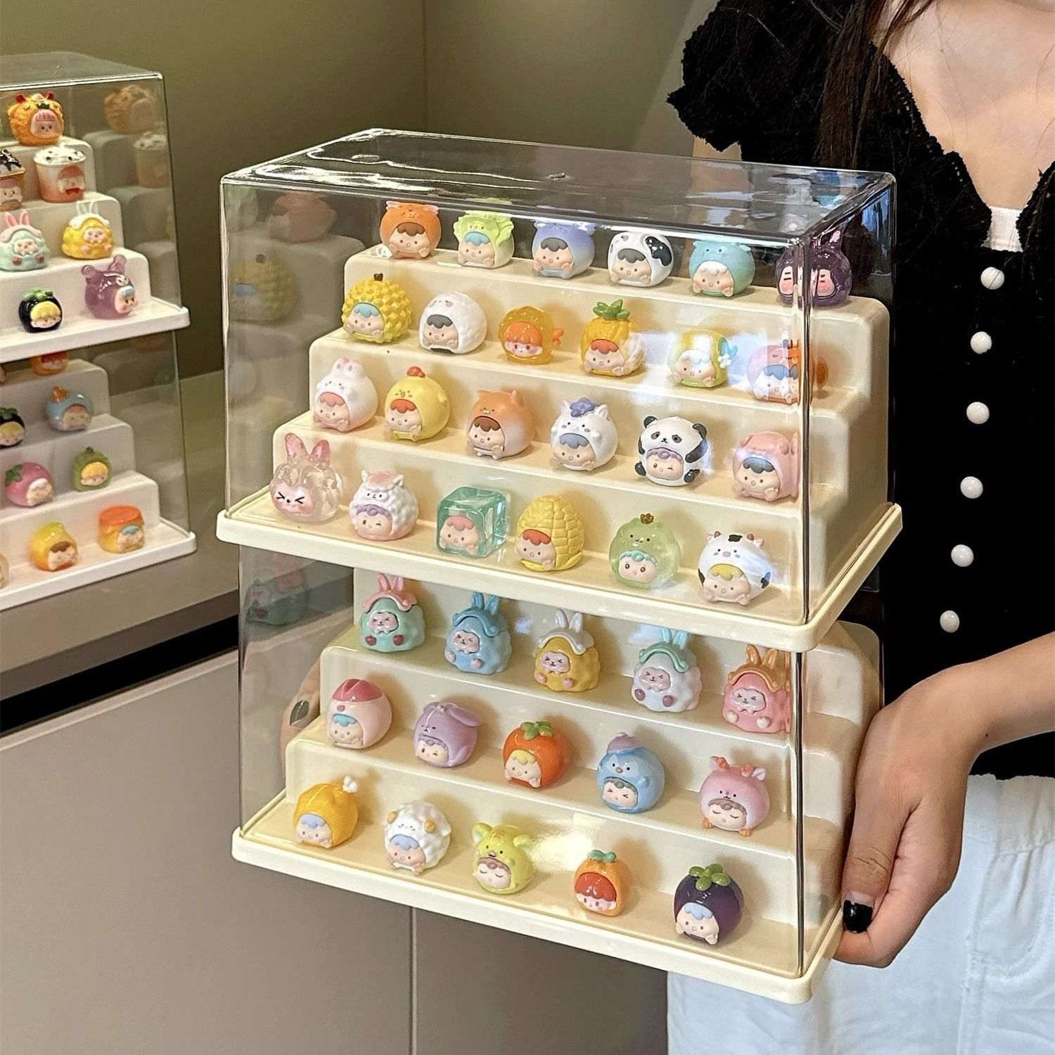 萌粒盲盒展示架收纳摆件手办展示柜家用透明亚克力积木玩具防尘盒