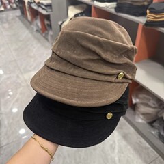 秋冬款保暖磨毛大绒鸭舌帽显瘦个性马术帽子女百搭褶皱丝绒贝雷帽