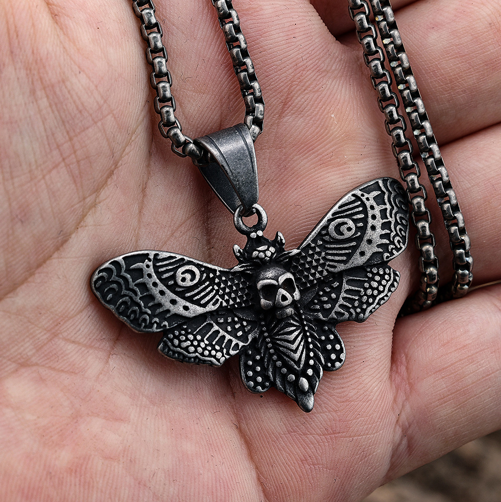 Men'S Gender Punk Butterfly Skull 304 Stainless Steel Halloween Men'S