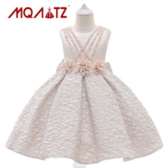 跨境新款公主裙兒童禮服繡花無袖蝴蝶結女童小女孩走秀鋼琴表演服