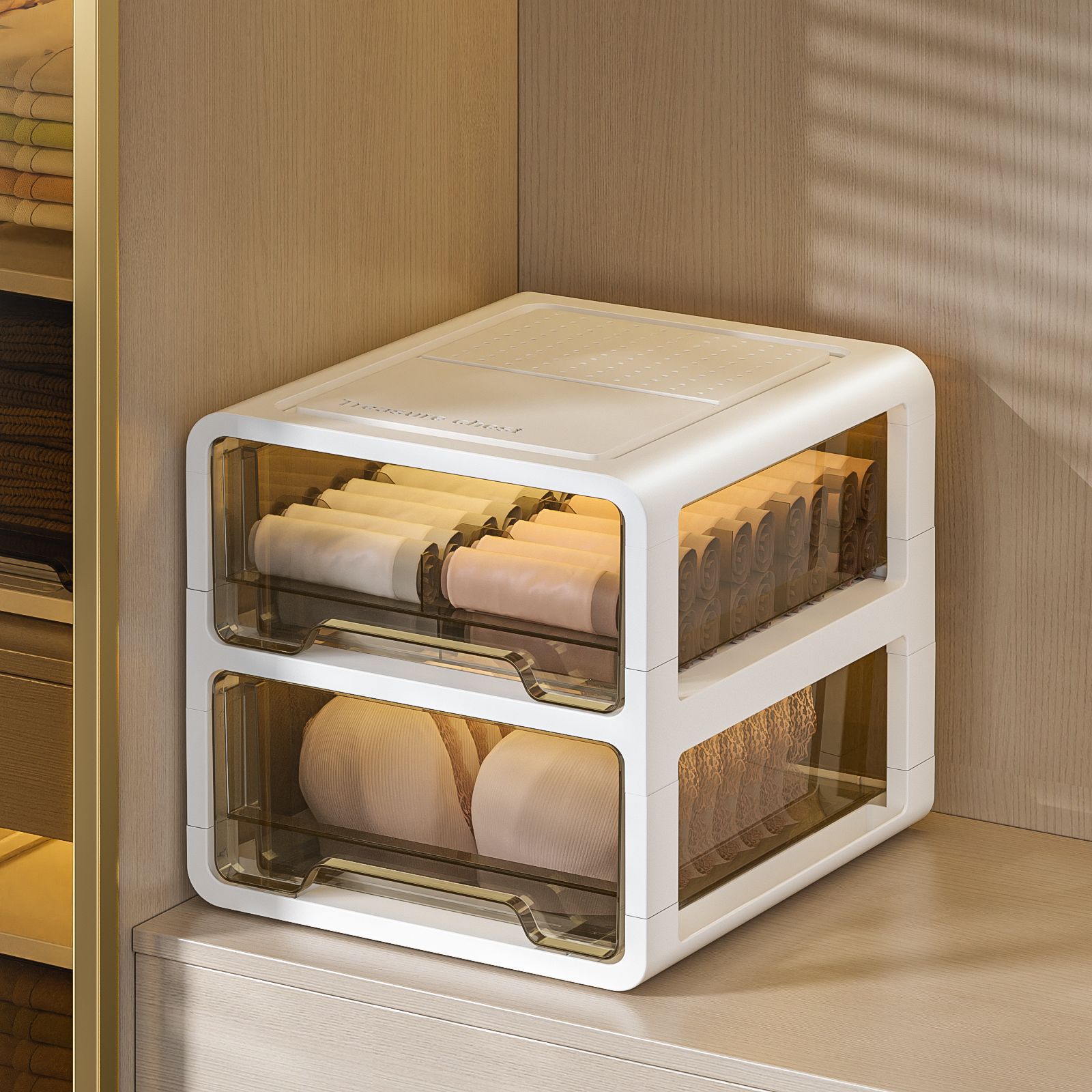 Renchang Multi-Compartment Underwear, Socks, Tights Storage Box, 3-in-1 Organizer with Various Configurations