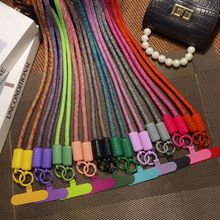 新款6mm手机挂绳跨境热销挂脖绳尼龙绳混色花绳可拆卸可斜跨T形片