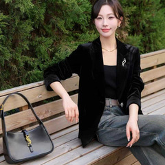 0907-162真丝绒女士西装外套 秋装气质款女装外套