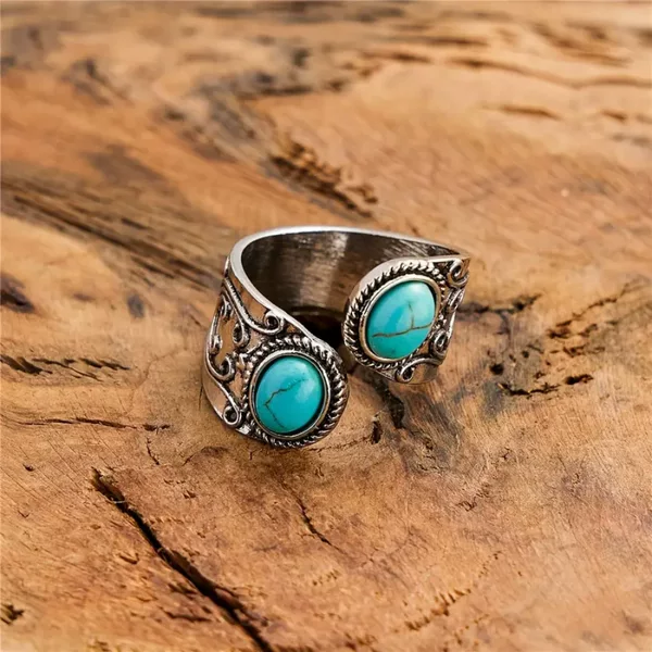 Qixun European and American Bohemian Style Ring for Women, Adjustable Vintage Jewelry, Imitation Turquoise Jewelry