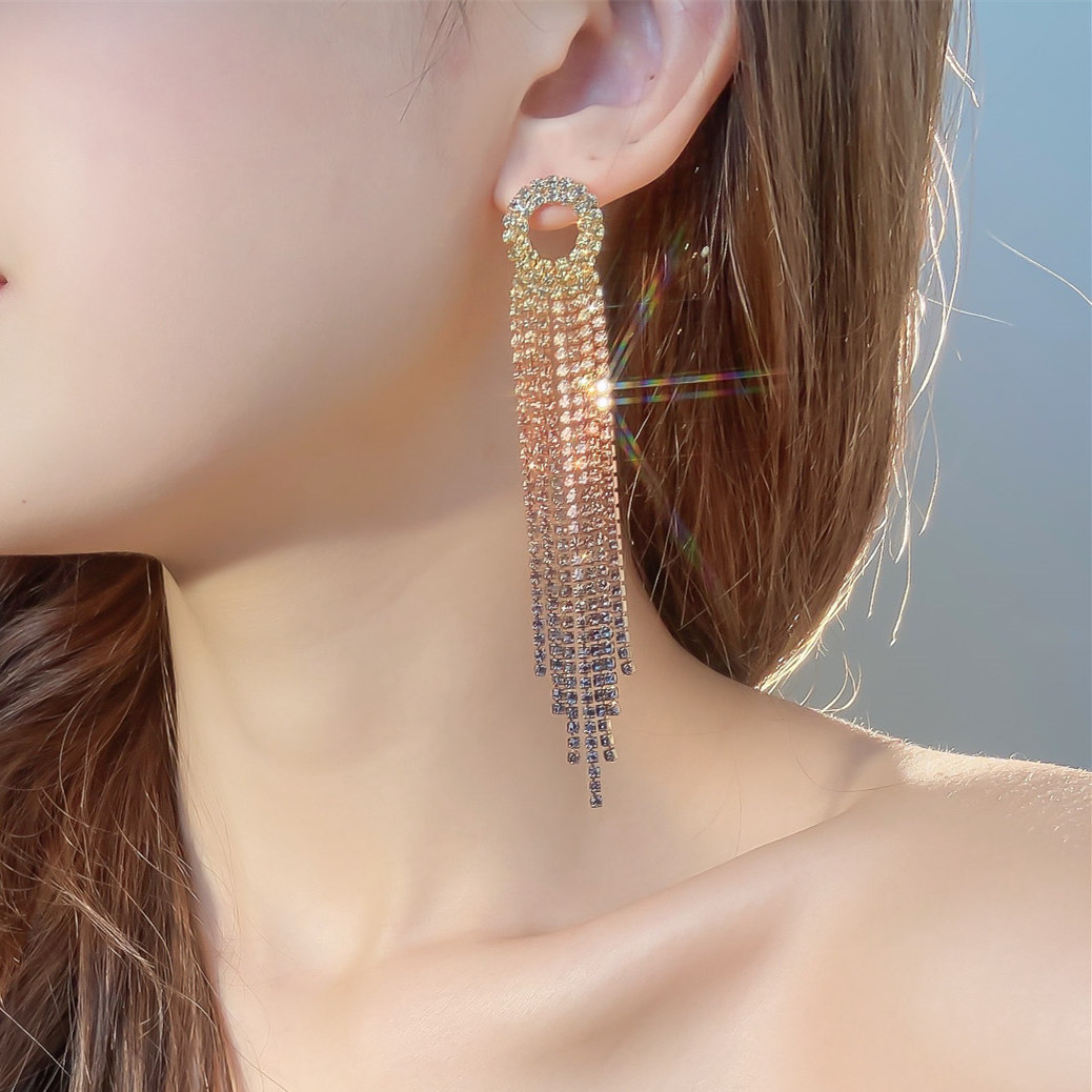 Glam Tassel Alloy Inlay Rhinestones Women's Drop Earrings display picture 6