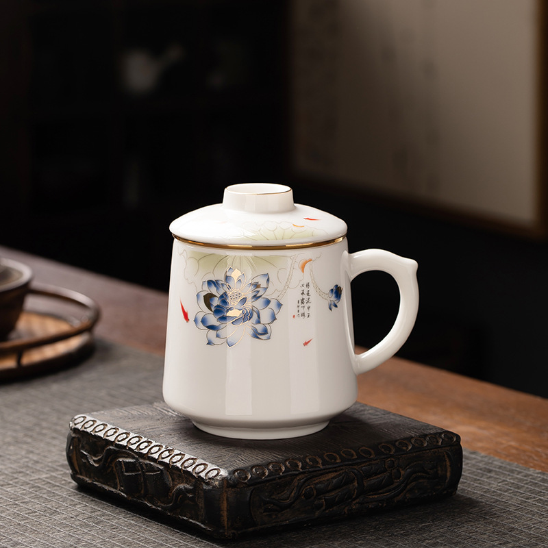 羊脂玉瓷办公杯家用泡茶杯带过滤功夫茶杯陶瓷个人水杯礼品杯logo