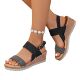 Cross-border New Style One-word Sandals Women's European and American Foreign Trade Casual Women's Shoes Open Toe Wedge Heel Explosions plus size Sandals Women's Explosions