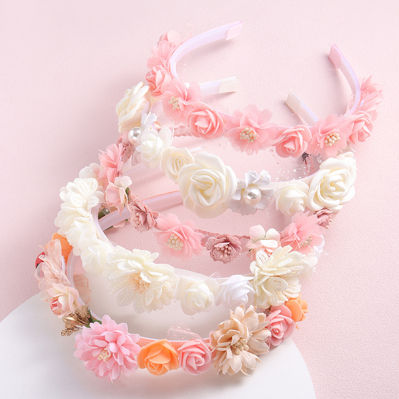 100g Weight Sweet Leaf Flower Bow Knot Imitation Pearl Polyester Hair Band