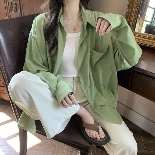 French purple sun protection shirt for autumn, loose, niche design, long sleeve women's thin, versatile Polo collar blazer shirt