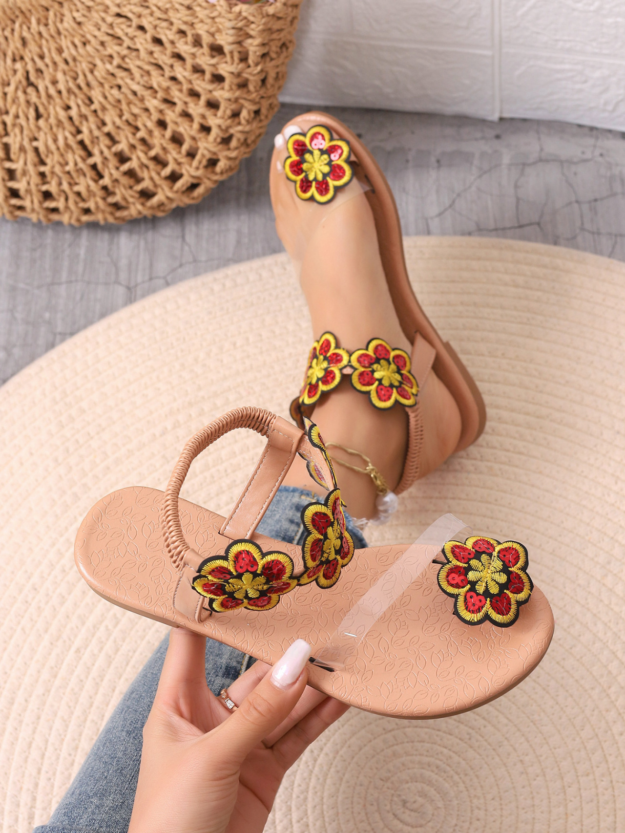 Mujeres Estilo Romano Floral Punta Redonda Sandalias De Dedo display picture 10