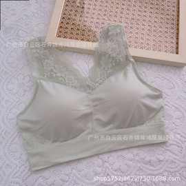 美背内衣无缝背心薄款聚拢运动无痕胸罩蕾丝抹胸背心文胸无钢圈