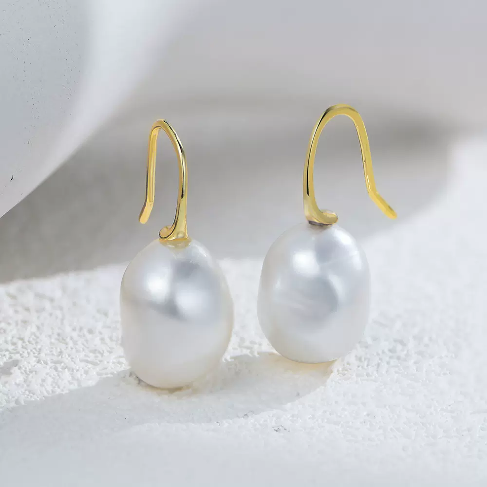 s925纯银不规则天然巴洛克珍珠耳钩耳环女欧美简约百搭气质耳饰