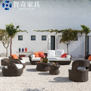 Outdoor Sofa Courtyard Rattan Combination Nordic Garden Outdoor Terrace Sun Room Sun Protection Waterproof Rattan Chair Furniture